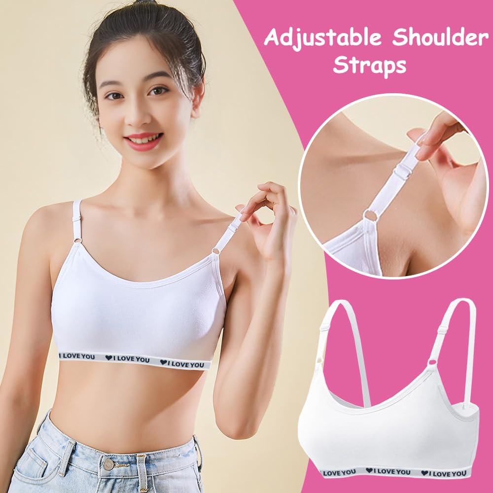 HXZASFG Sujetador Deportivo para niñas Bralette de Entrenamiento de algodón con Almohadilla Fija para el Busto y Correa Ajustable Ropa Interior sin Cables Top Corto para Adolescentes de 10 a 18 años