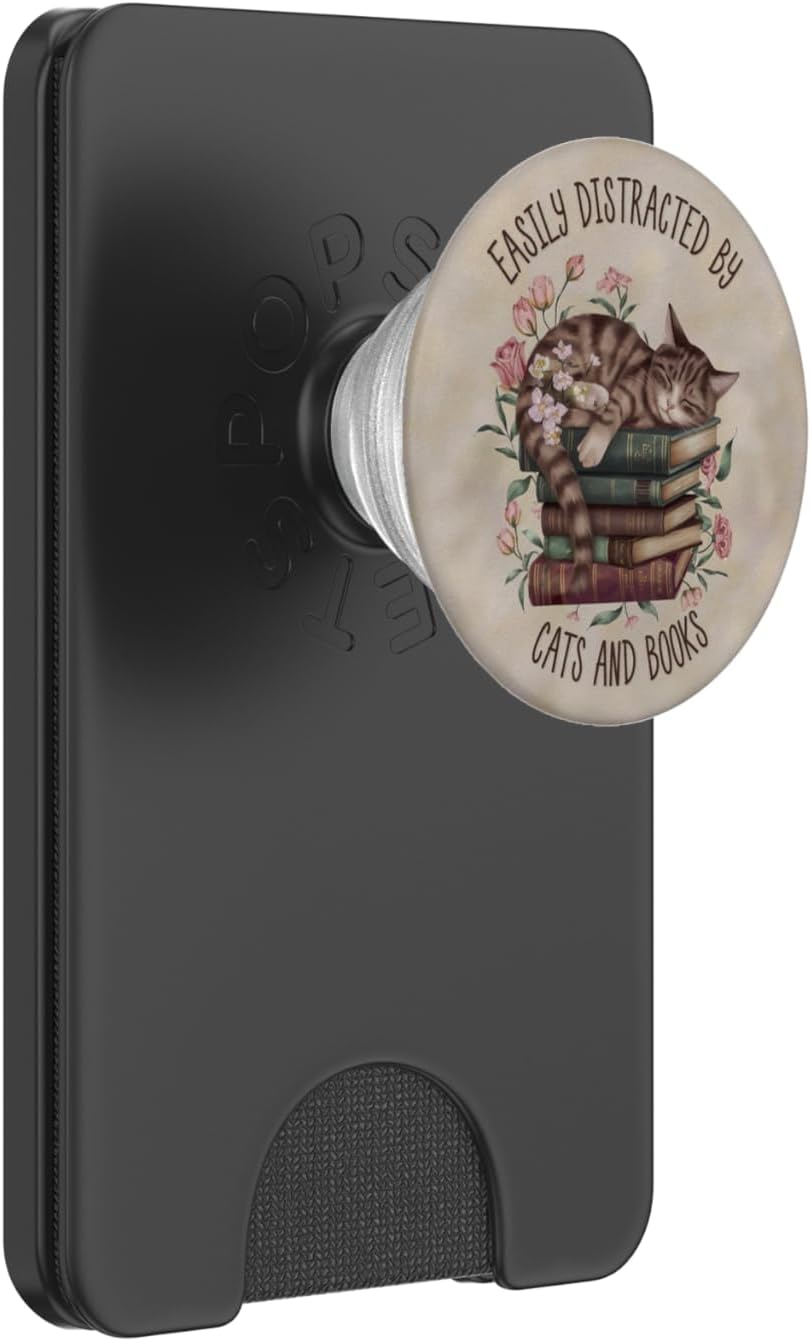 Easily Distracted by Cats & Books Cute Bookworm Book Lover PopSockets PopGrip for MagSafe
