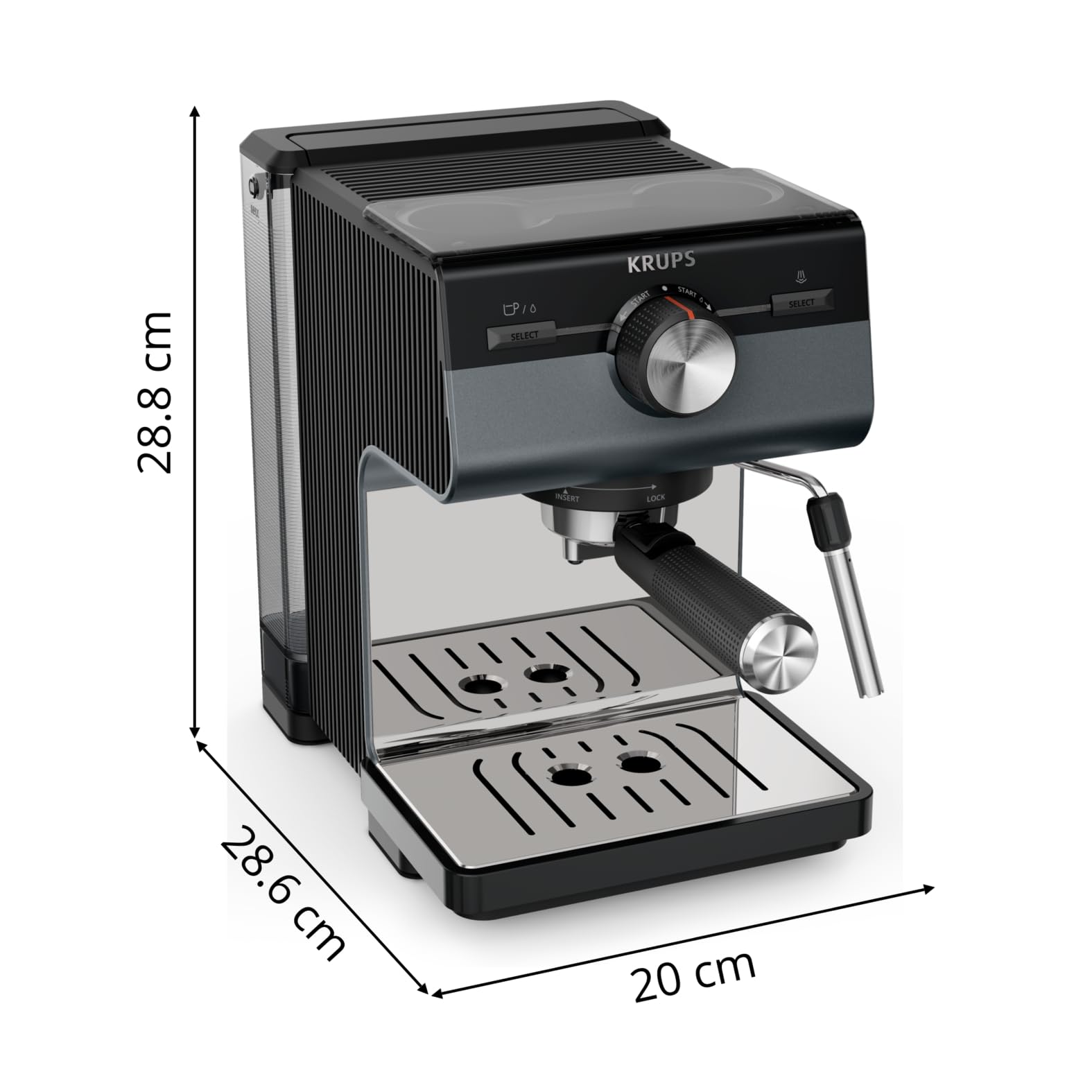 Krups Authentic+ Espresso-Siebträgermaschine, 15 bar, intuitive Bedienung, raffiniertes Design, Dampfdüse, inkl. umfangreichem Zubehör, Bullet Dark Silver/Edelstahl, XP384G10