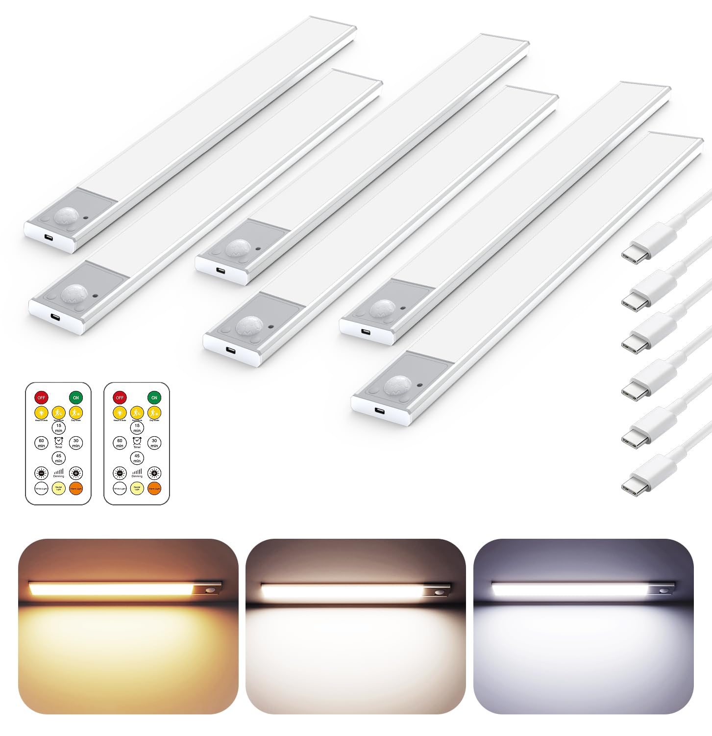 56LED Unterschrankbeleuchtung, kabellos, mit Fernbedienung, 30 cm (11,8 Zoll), Bewegungsmelder, wiederaufladbar, Unterschrankleuchten, magnetische Schrankleuchten, batteriebetrieben, Unterbauleuchten