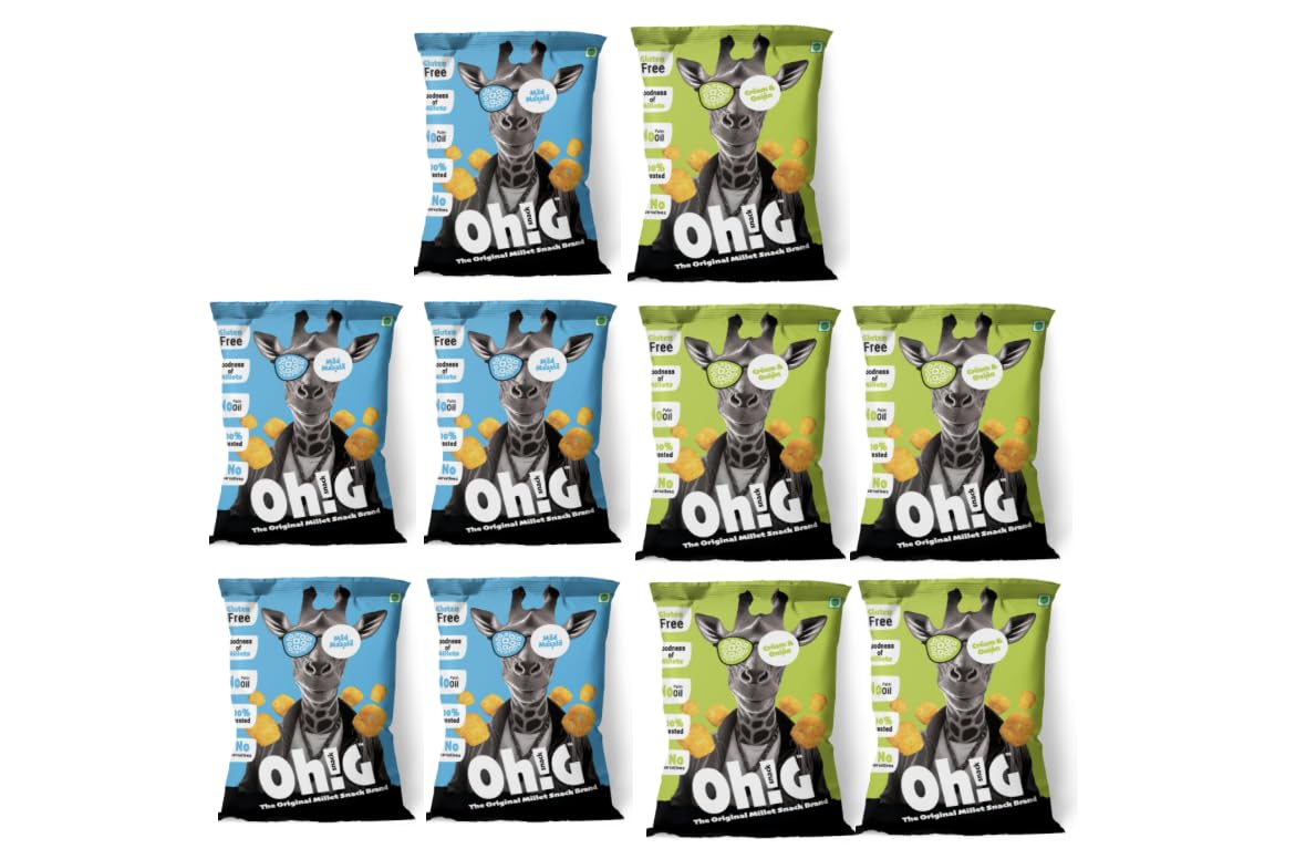 Oh! G Snacks Millet Puffs Assorted Pack of 10-15g each, Mad Masala & Cream & Onion (5 packets each) Perfect Snacking for Everyone.-image-48