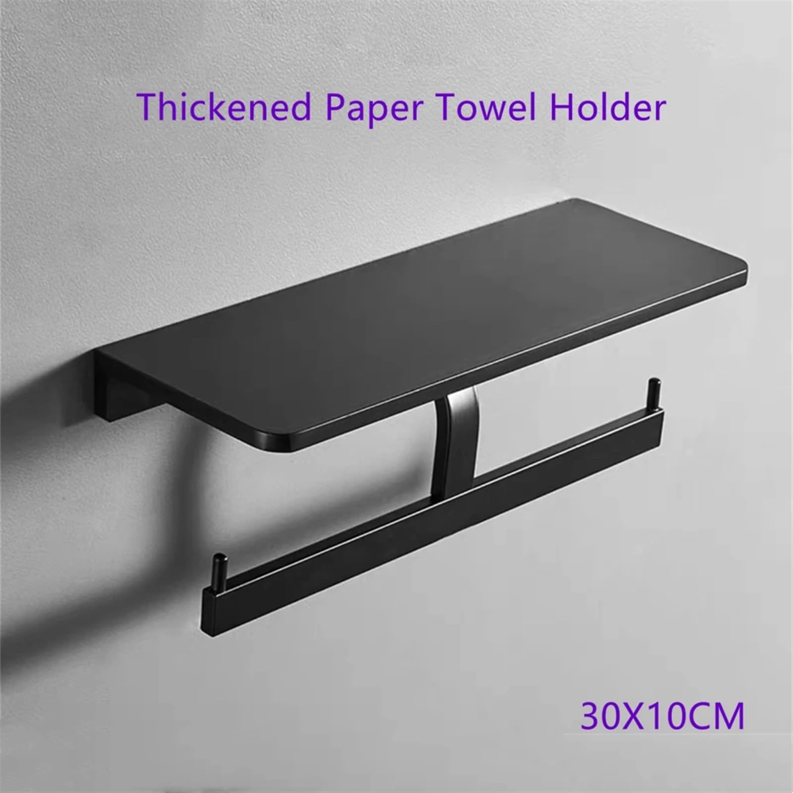 Paper Towel Holder Estante de Papel tisú, Soporte Aluminio Plateado/Negro, Gancho Doble Cara, Estante Almacenamiento, toallero higiénico for baño Cocina(Black 2 Nail-Free)