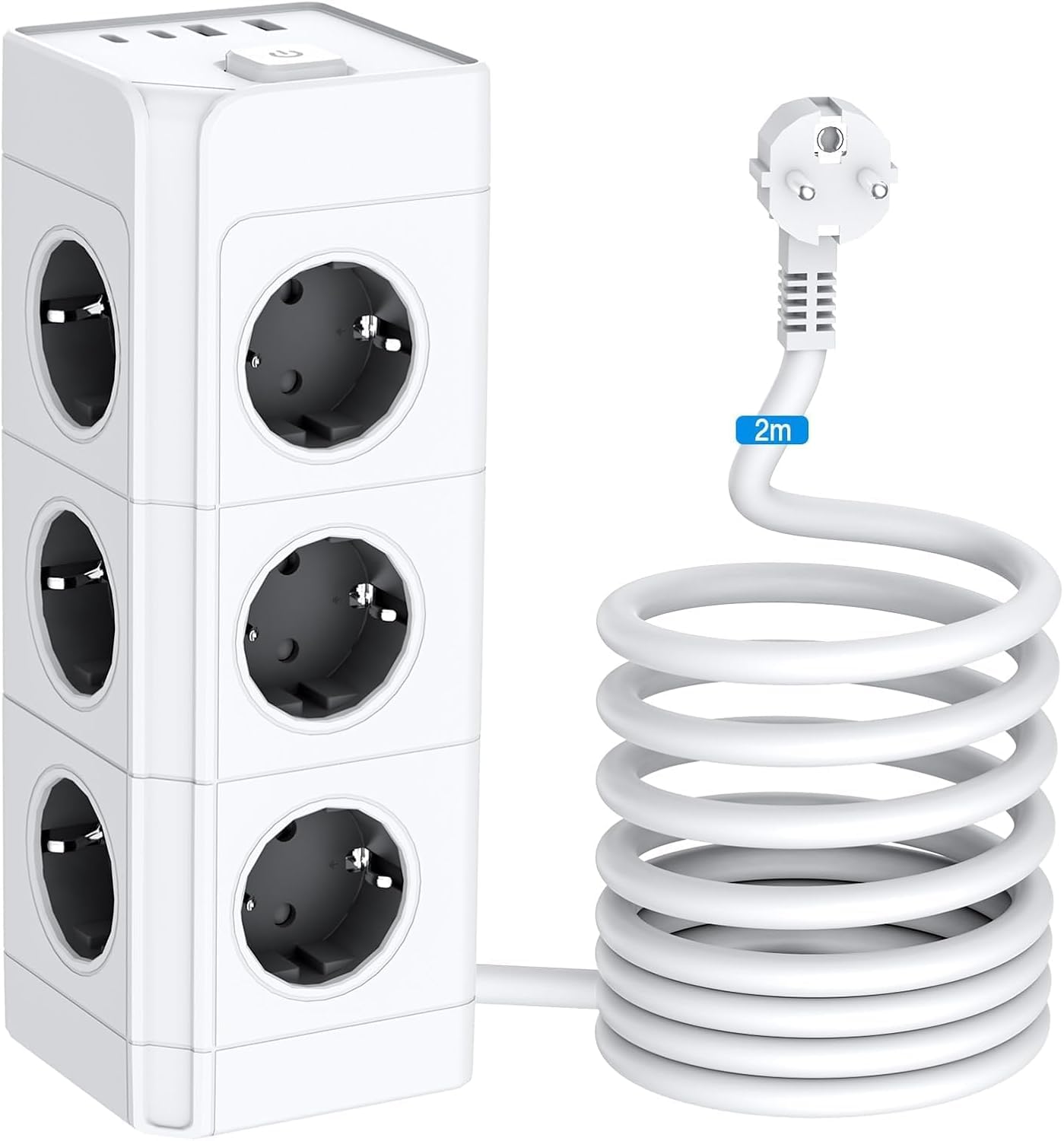 12 Fach Mehrfachsteckdose mit 2 USB-C und 2 USB-A Mehrfachstecker