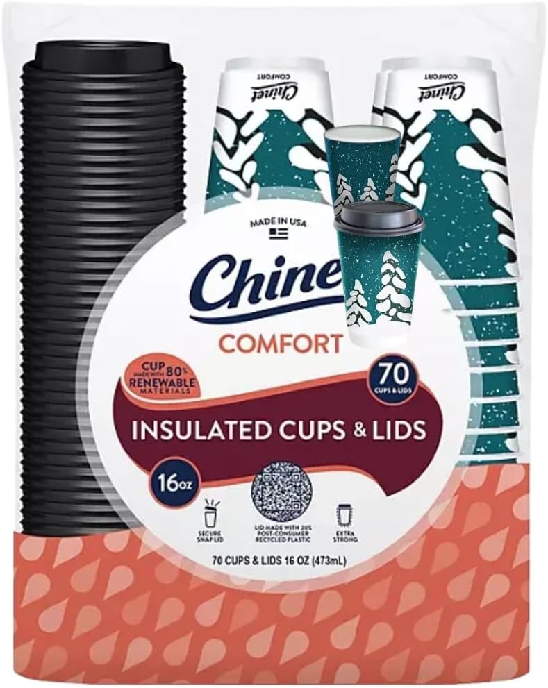 Disposable Chinetz~Comfort insulated Cups and Lids, 16 oz (16 oz(70 Pack))