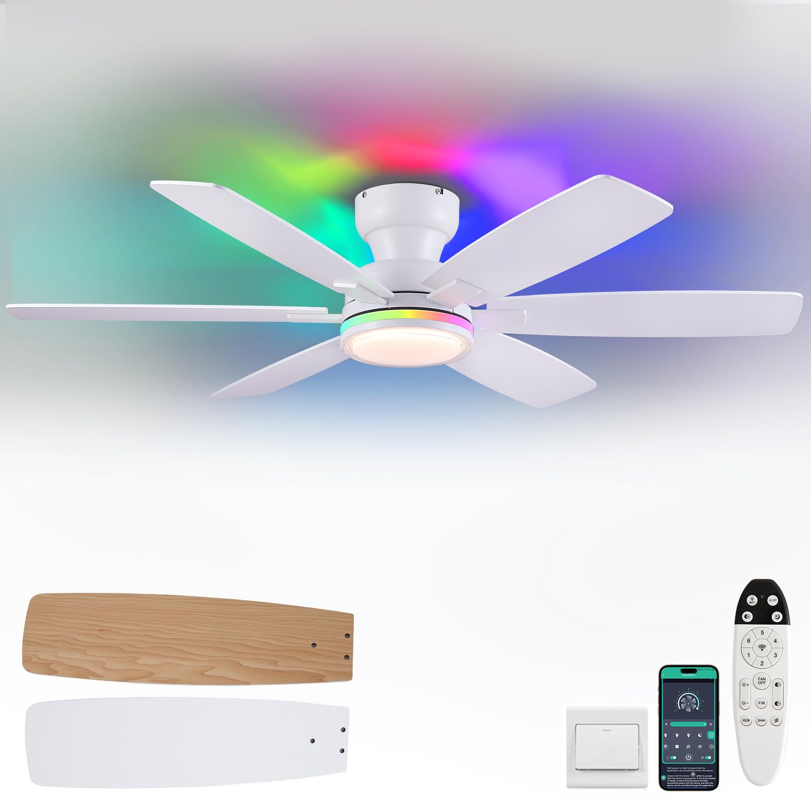 Amazon.co.jp: Kviflon 52インチ シーリングファン RGBライト付き