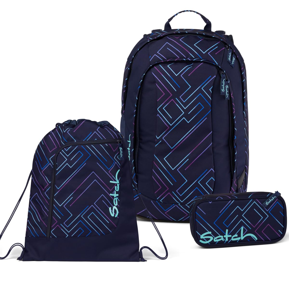 Satch Air Schulrucksack Set 3tlg. inkl. Schlamperbox und Sportbeutel (Purple Laser)
