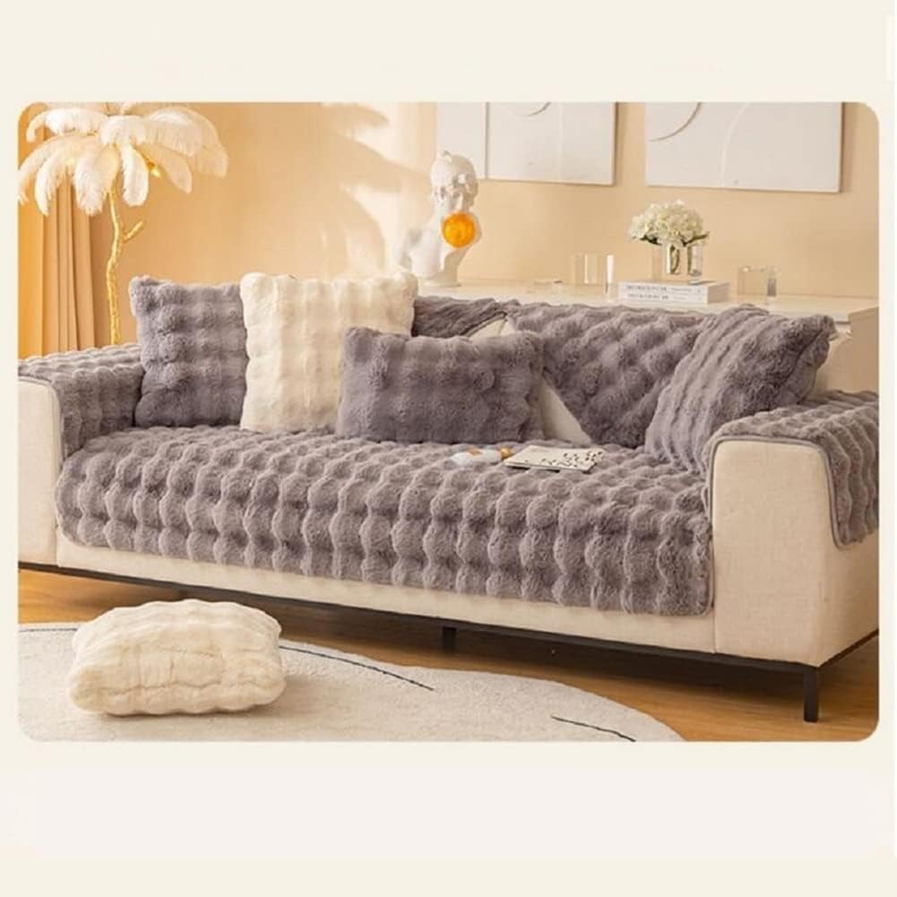 Produktbild von KemNet Samt Sofabezug, Kaninchen Plüsch Sofa Überzug L Form, Anti-rutsch Waschbar Universelle Couch Überzug Ecksofa, Pets Dog Sofaüberwurf