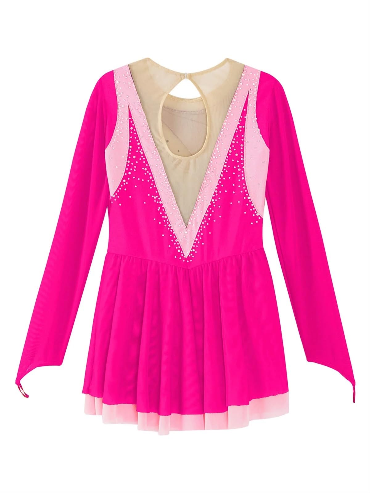 Gymnastikanzug Mädchen Ballett-Tanzkleid, Rhythmische Gymnastik, Trikot, Tutu, Kleider, Langarm, Strass, Eiskunstlauf, Tanzbekleidung(Red A,16)