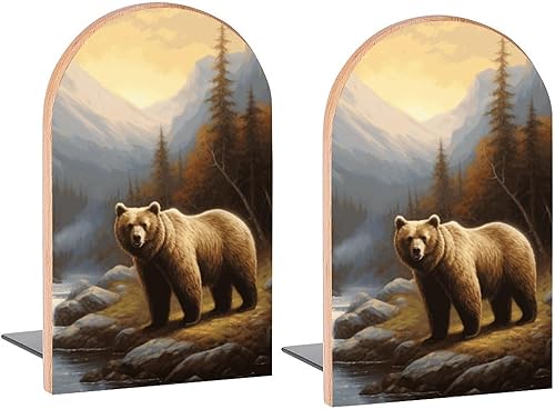 Pintar sujetalibros decorativos de madera con diseño de oso marrón para estantes, habitación de los niños, escritorio, oficina en casa, tapones de