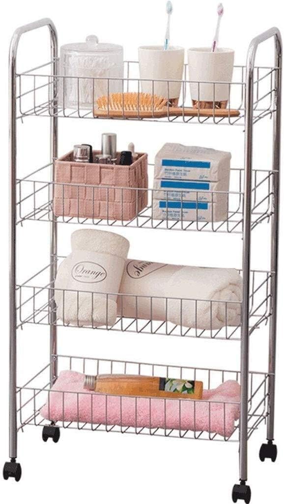 4-Layer Metal Tool Utility Vehicle Grid Floor-Mounted Mobile Trolley Kitchen Storage Rack Multi-Function with Handle Cabinets Cutlery