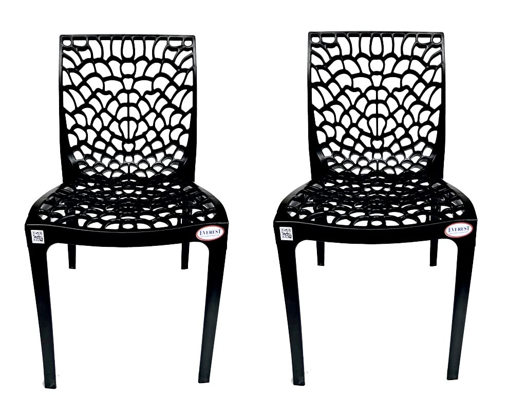 EVEREST MOLDED FURNITURE Web Series Cafe/Restaurant/Garden/Home Outdoor Plastic Chair - (Set of 2 Pieces) (Black)-image-5