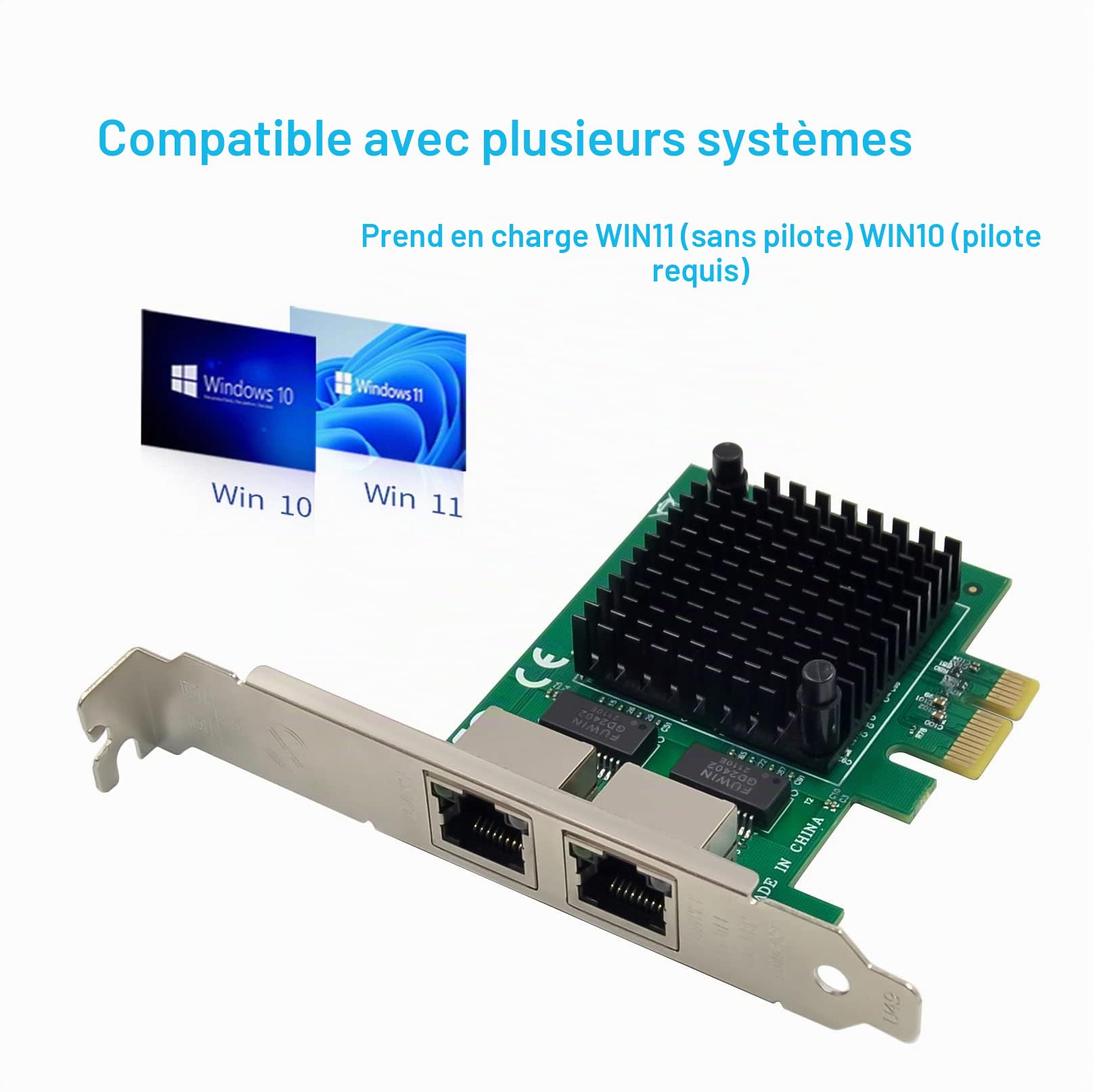Dual PCIe 3.1 2.5GBase-T Adaptateur réseau avec Intel I225-V 2500/1000/100Mbps PCI Express Gigabit Ethernet NIC Carte RJ45 LAN Controller pour Windows 10/11 avec support Low Profile