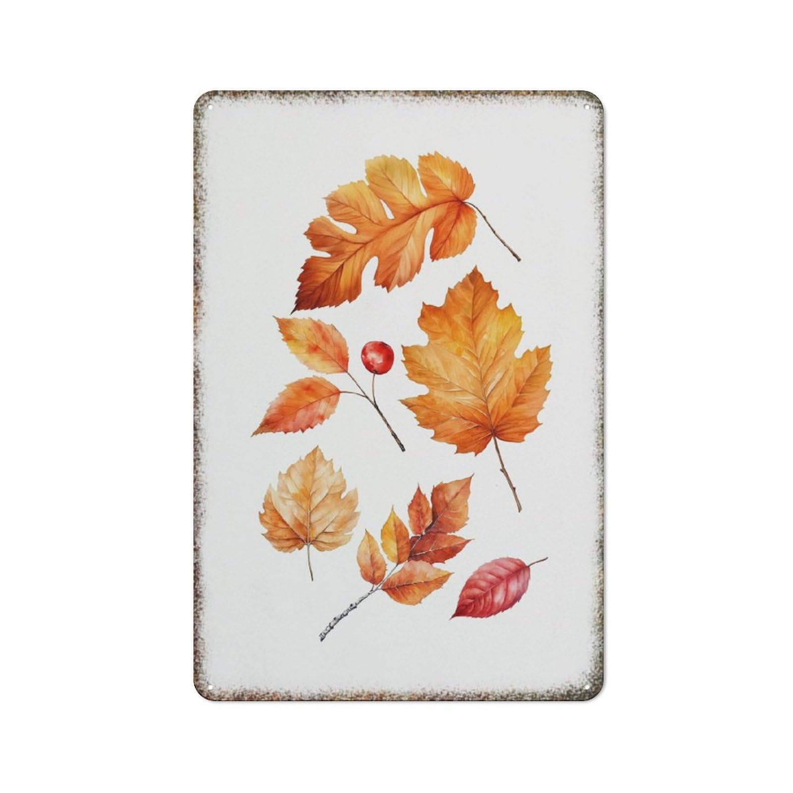 Autumn Leaf Watercolor Retro Wall Print High Gloss Vintage Metal Halloween Home Art Decor Sign 8x12 Inch