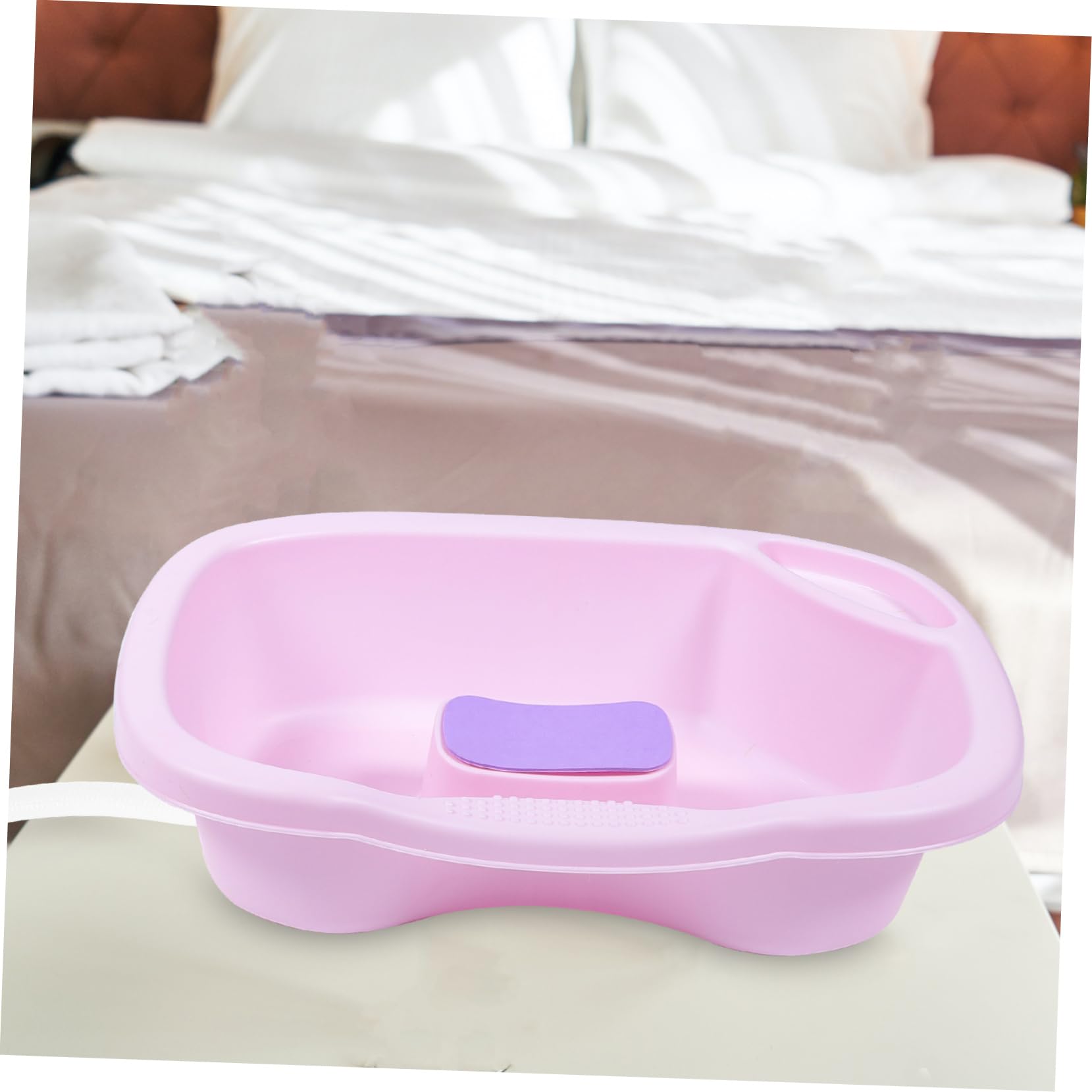 Bacinella Lavatesta Portatile in Pp Rosa per Persone Mobilità Ridotta | Supporta Testa, Collo e Spalle, Lavaggio Comodo da Sdraiati, Uso Domestico