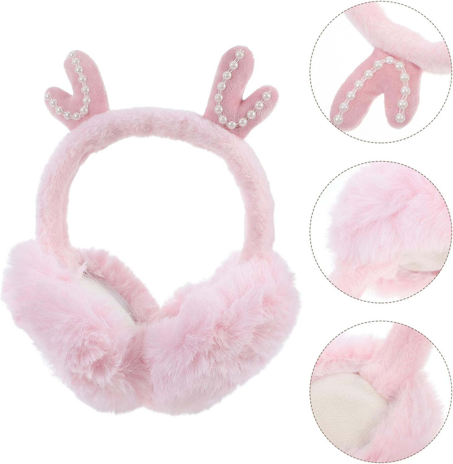 Plush Winter Ear Warmers for Women and Men Thick Furry Ear Muffs with Antler Design for Cold Weather Outdoor Running and Cycling