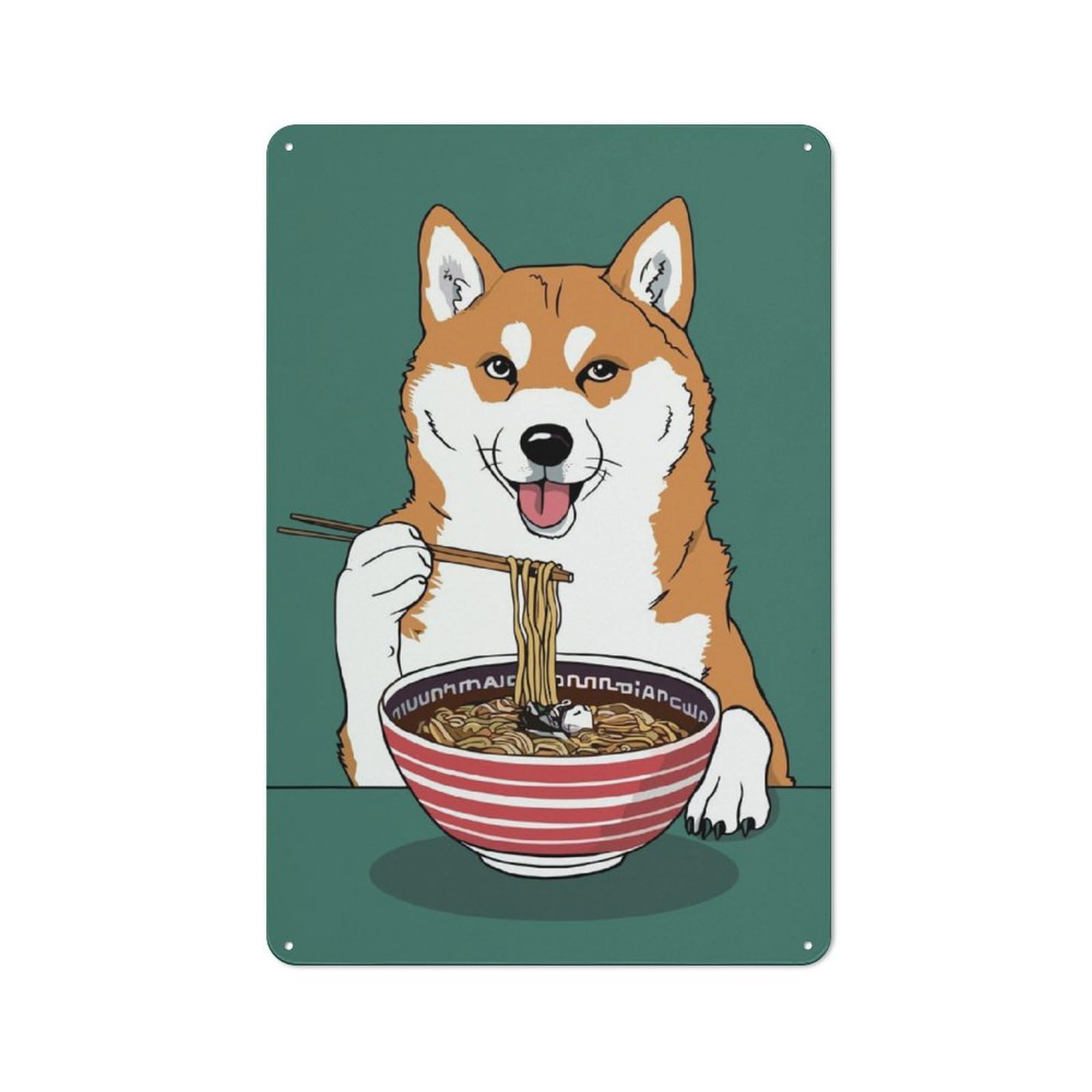 Junmoney Ramen Shiba Inu Dog Retro Metal Wall Sign 30X20cm With For Home Bar Wall, A Housewarming Gift For Hosts Who Enjoy Retro Interiors