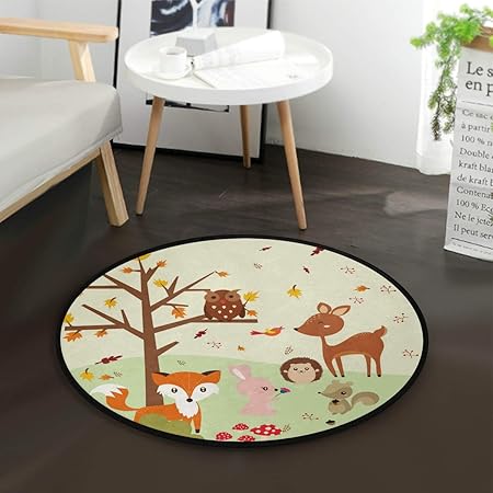 Amazon De Mnsruu Wald Fuchs Mit Eulen Runder Teppich Rutschfest Bequem Rund Bodenteppich Fur Wohnzimmer Schlafzimmer 92 Cm Durchmesser