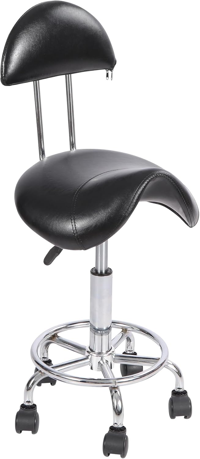 Rolling Saddle Stool with Back Support,Ergonomic Swivel Saddel Chair Hydraulic Adjustable Stool for Dentist Spa Massage Salon Hairdressers,Black Black-with Backrest