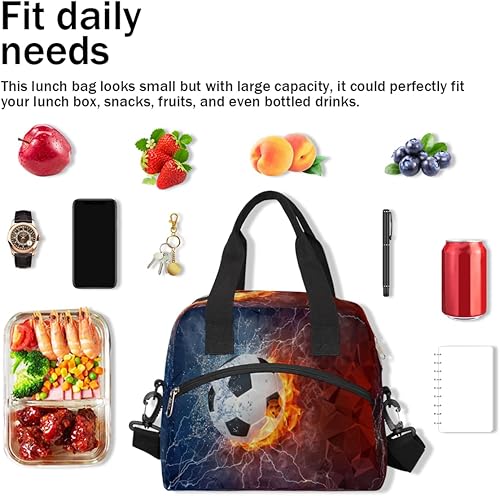 Miniatura 7 de Fiambrera de fútbol con aislamiento térmico para mujeres, hombres, niñas, niños, bolsa deportiva de fútbol con correa ajustable para el hombro, para