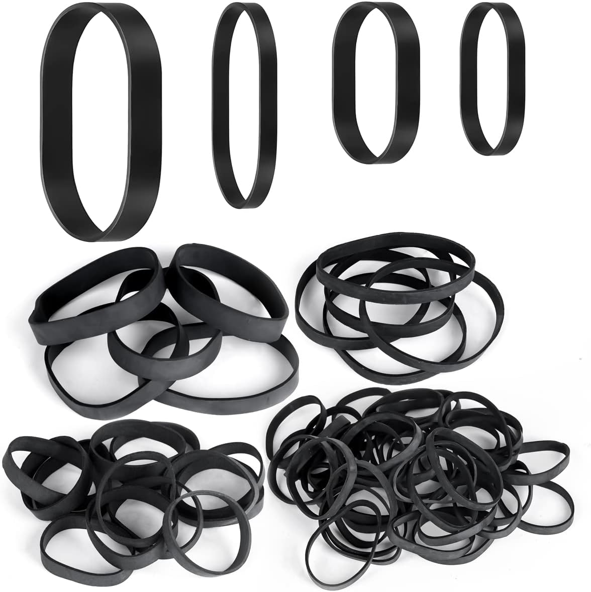 62 Pcs Tactical Heavy Duty Black Elastic Wide Thick UV Heat Cold Resistant Rubber Bands for Camping Survival, 4 Sizes