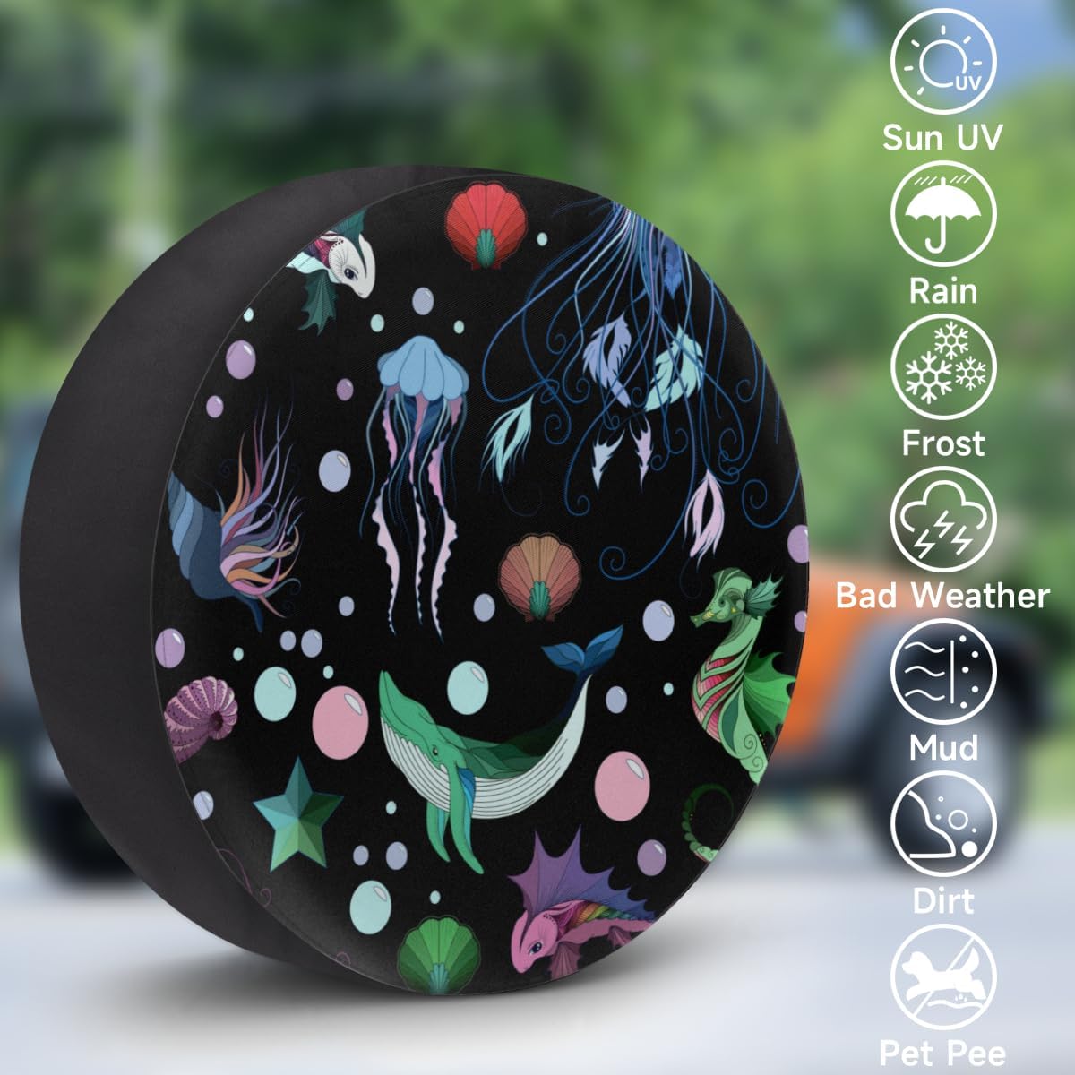Marine Life Tire Covers Portable Spare Tire Cover Soft Durable Waterproof Dustproof Set of 4 Bags 16 Inches for Car Truck SUV Trailer Camper