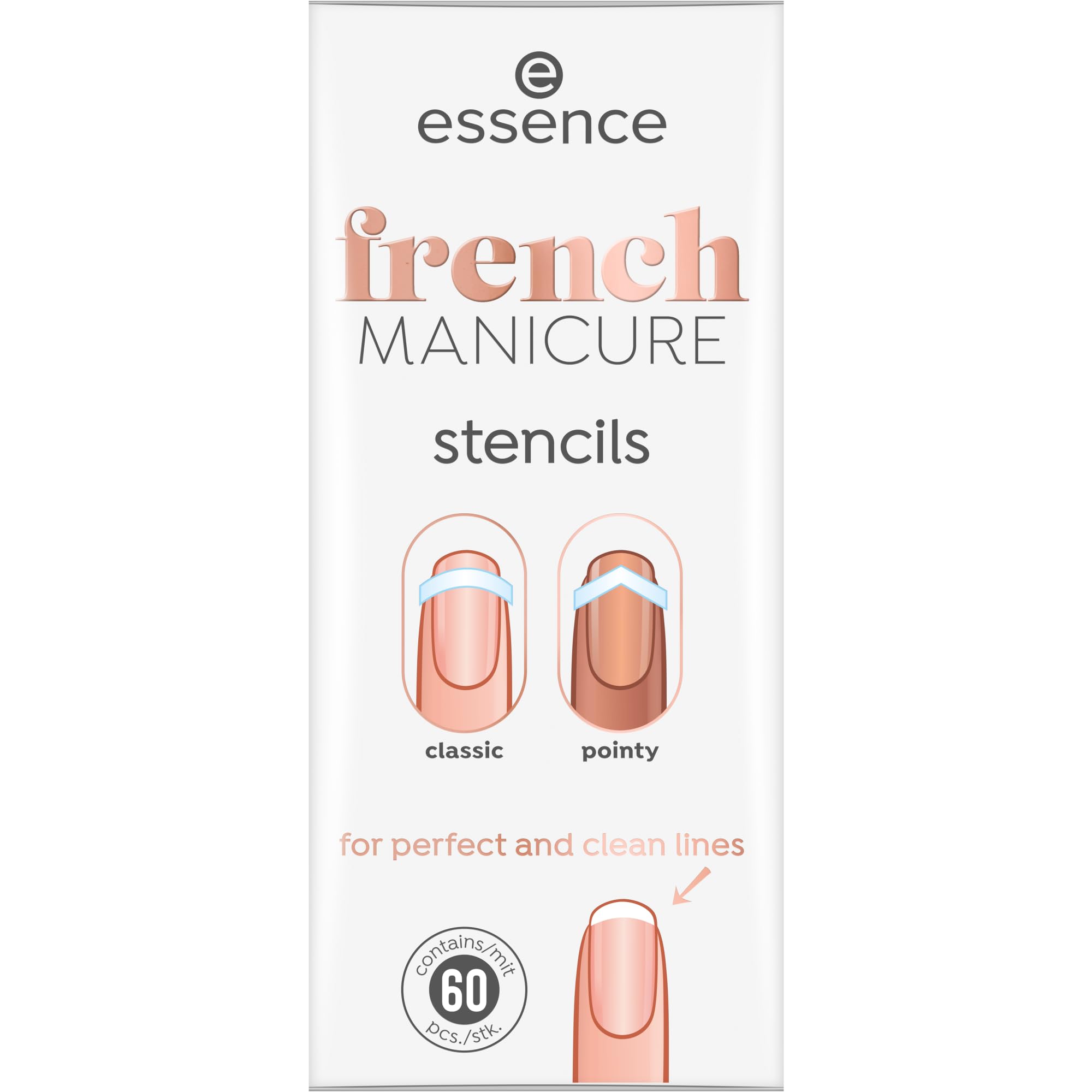 essence french MANICURE stencil, risultato immediato, french manicure (60pcs)