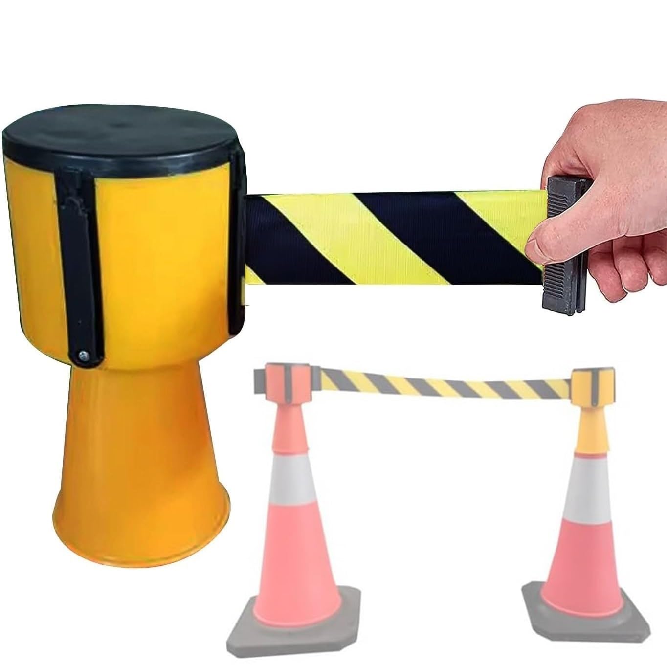 GTHTUHFD Traffic Cone Barrier, Retractable Emergency Warning Ribbon For Blocking Traffic And Pedestrian Areas,Yellow-5m