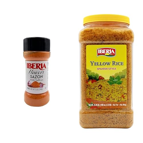 Iberia Sazon con azafrán, 12 onzas + arroz amarillo Iberia 6.25 lb.