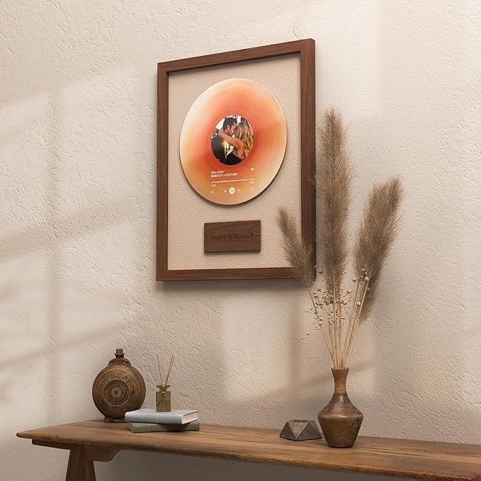 Personalized Record Wall Art | Custom Music Gift for Boyfriend, Husband, or Him | Unique Anniversary, Wedding, or Birthday Gift for Music Lovers (Light Brown)