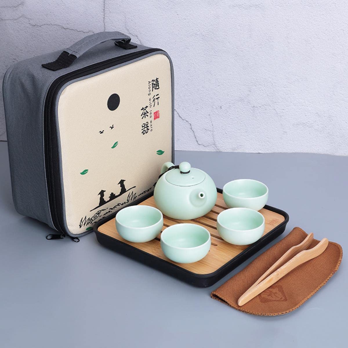 Juego de té de viaje portátil, cerámica Yaguang Kung Fu, una olla, cuatro tazas de oficina, regalos de negocios, juego de 8 piezas