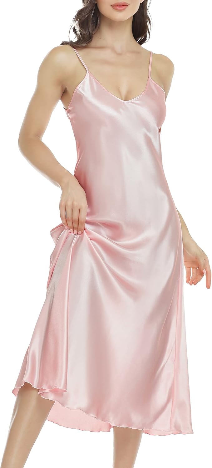 Lovasy Satin Nightdress for Women UK Long Negligees Strap Chemise Silk Nighties for Women V Neck Full Slips Sleepwear Nightwear 8 61F pCrJS7L. AC SL1500