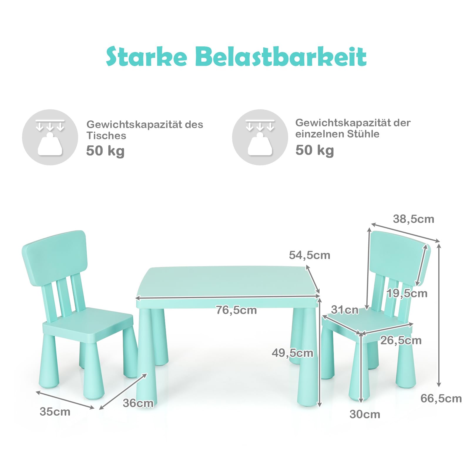 COSTWAY 3 TLG. Kindersitzgruppe, Kindertisch mit 2 Stühlen, Kindermöbel aus Kunststoff, Kinder Tischset für Kindergarten und Kinderzimmer (Grün)