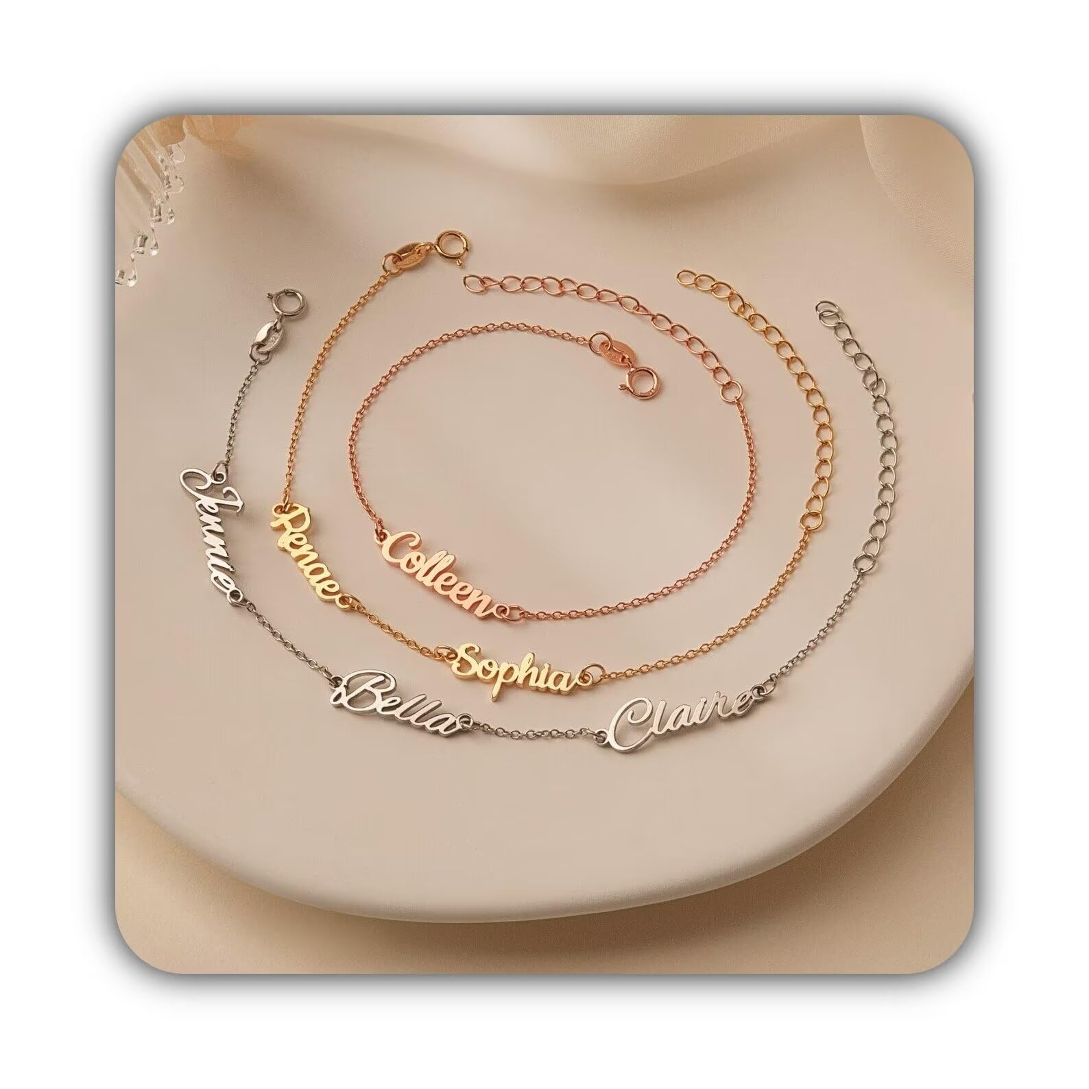 Pulsera con nombre para mujer - Pulsera con nombre múltiple - Pulsera con nombre personalizada de plata de ley 925 - Regalo de pulsera con nombre de bebé para mamá