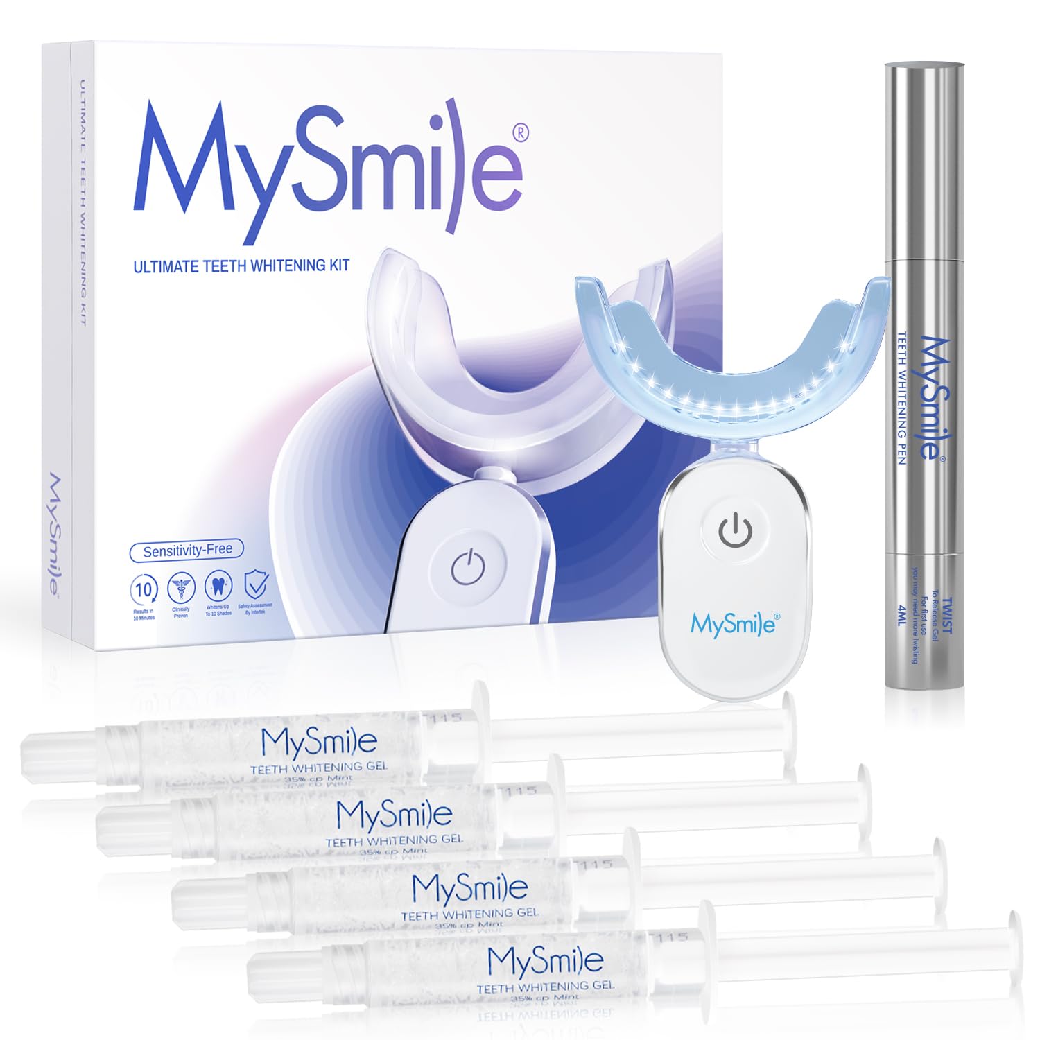MySmile Deluxe 10 Min Teeth Whitening Kit with 28 LED Light 35 Carbamide Peroxide Teeth Whitening Gel Helps