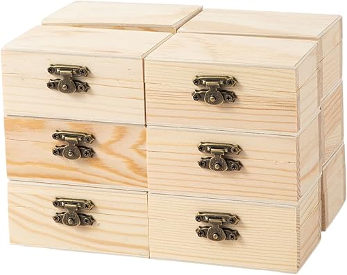 Miniatura 1 de Caja pequeña de madera de 24 piezas, caja del tesoro de madera sin terminar con tapas para manualidades (3.5 x 2.1 x 1.8 pulgadas) (24)