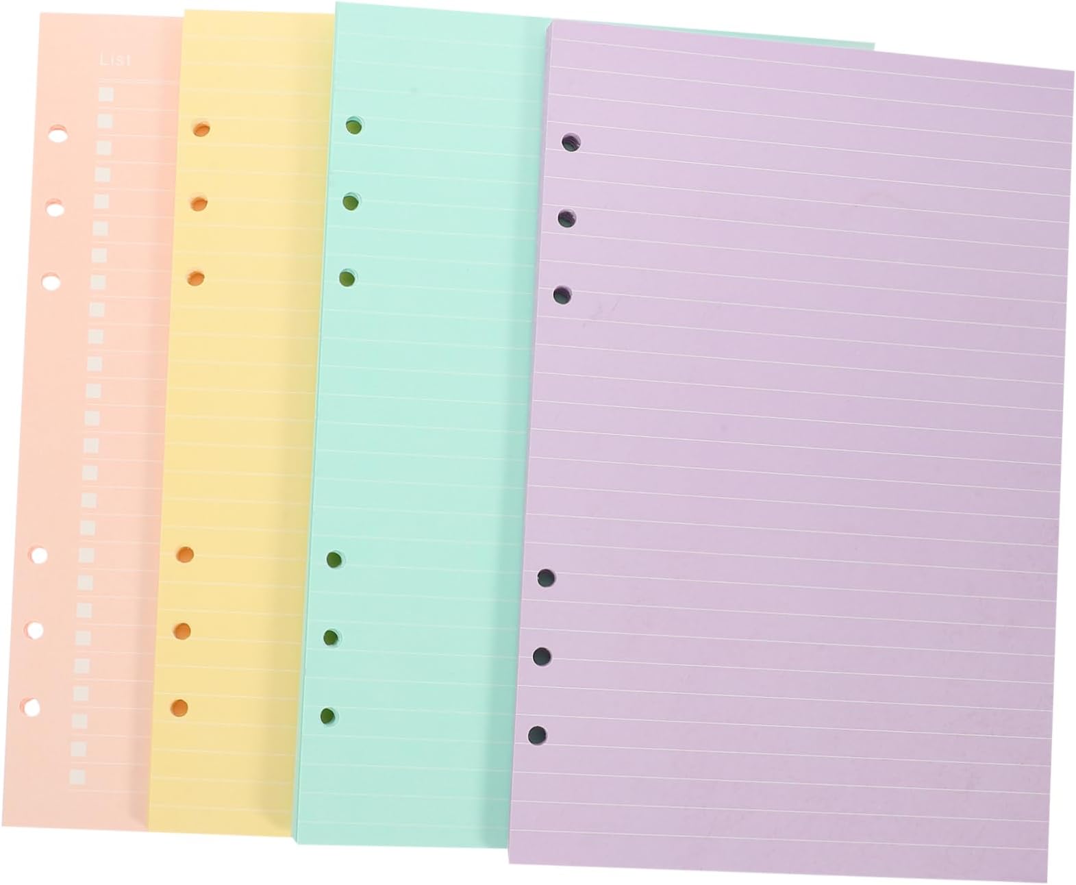 160 Sheets A5 Loose Leaf Binder Paper Refill with Pink Grid, Green, Purple, Yellow Lined Planner Inserts Notebook Inner Paper for School Office Use