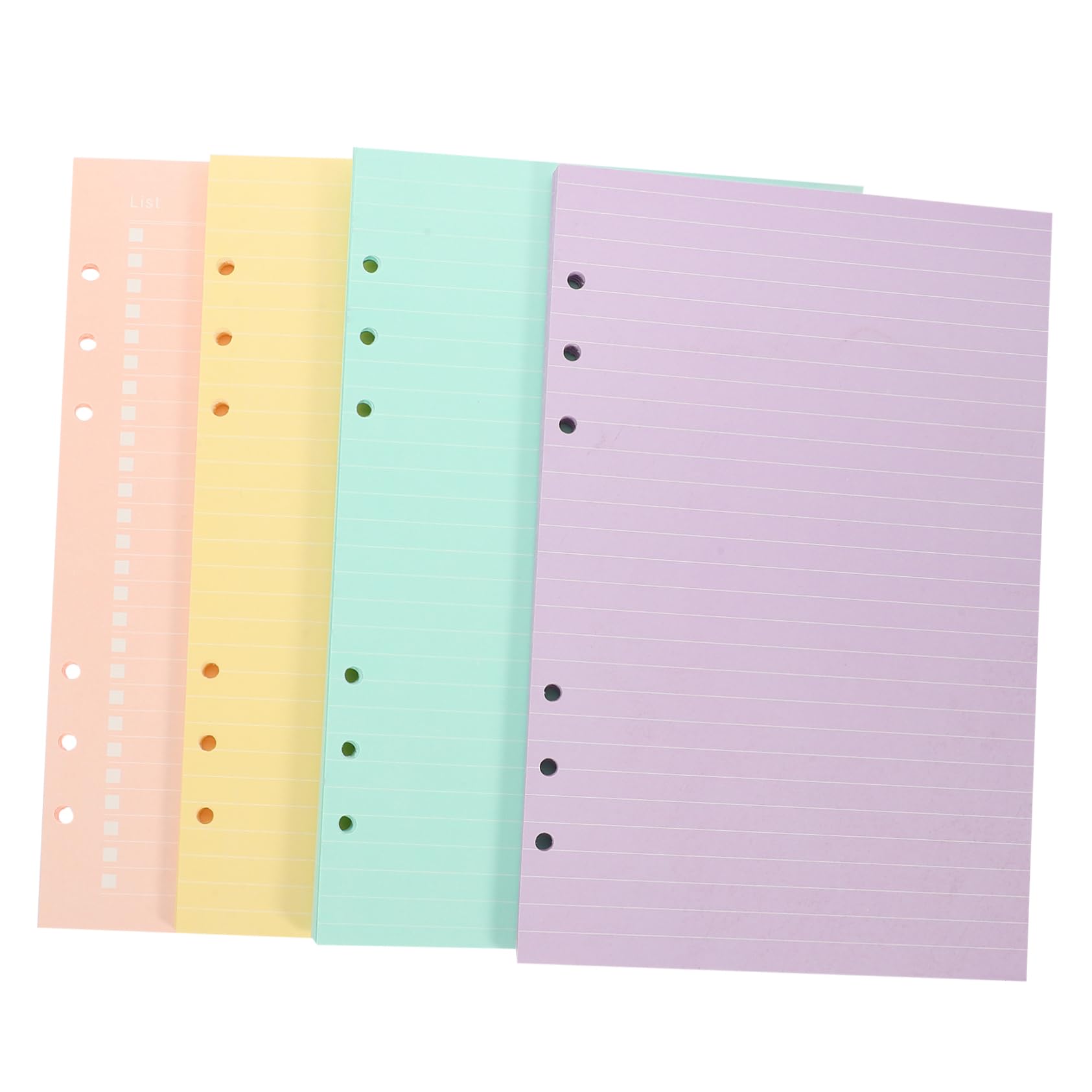 160 Sheets A5 Loose Leaf Binder Paper Refill with Pink Grid, Green, Purple, Yellow Lined Planner Inserts Notebook Inner Paper for School Office Use