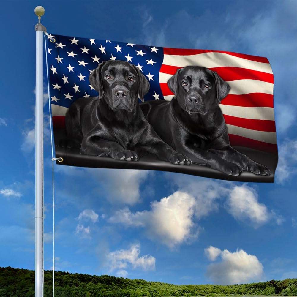 American Flag-Two Black Labs Grommet Flag Labrador Retriever American Flag TQN97GFv1, 3x5 ft., No Flagpole Mounting Rings-USA Flags Premium Polyester-Decorative Indoor Outdoor Flag