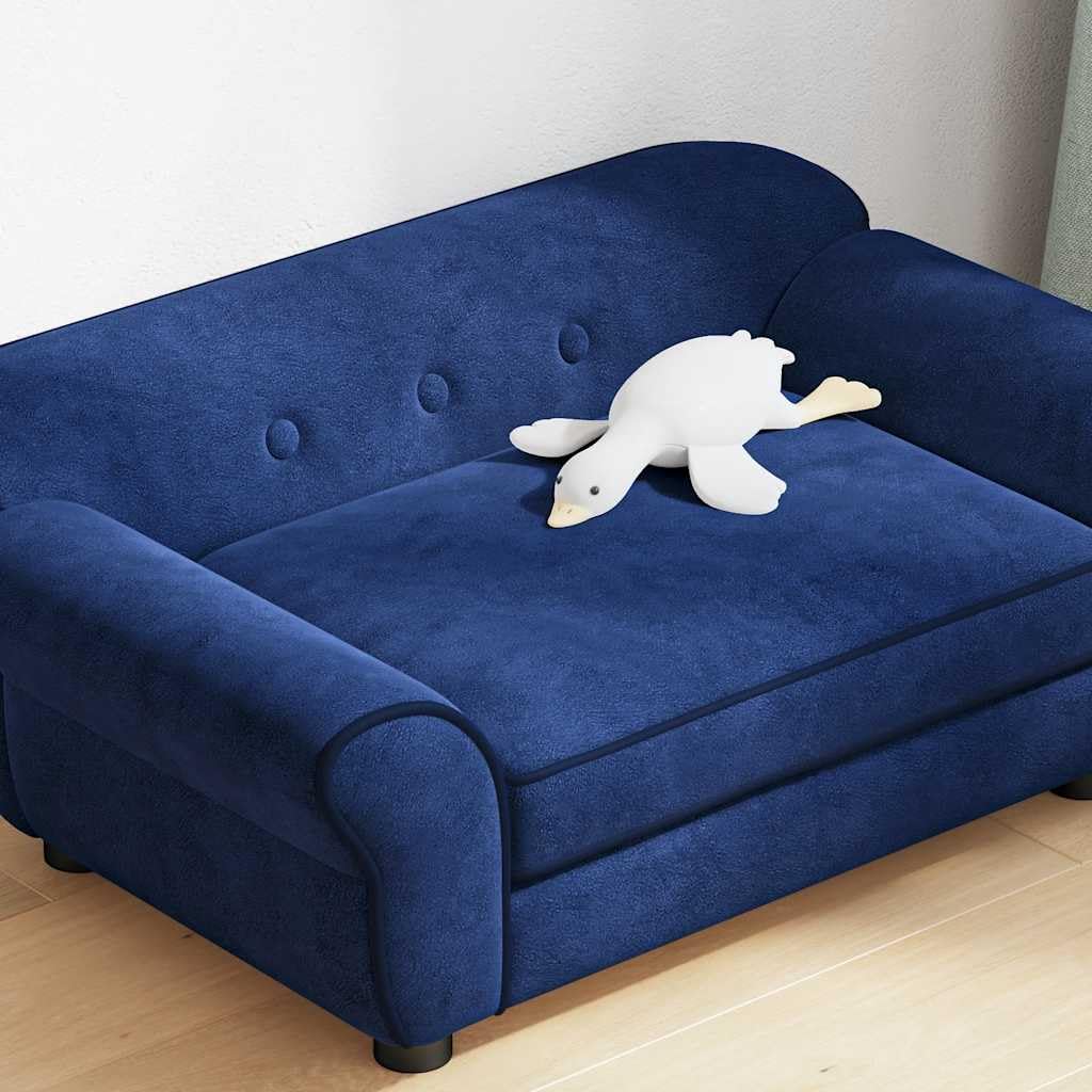 Sofa dla psa niebieska, 72 x 45 x 30 cm, pluszowa z drewnianą ramą, miękkie legowisko dla małych psów i kotów, poszewka na poduszkę, antypoślizgowa nóżka, przytulne miejsce odpoczynku w