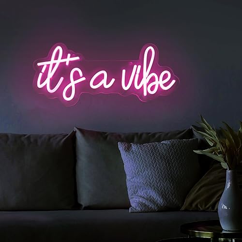 Miniatura 6 de Moodlion Letrero de neón con texto en inglés "It's a Vibe", letreros de neón para decoración de pared, letreros LED rosas regulables para