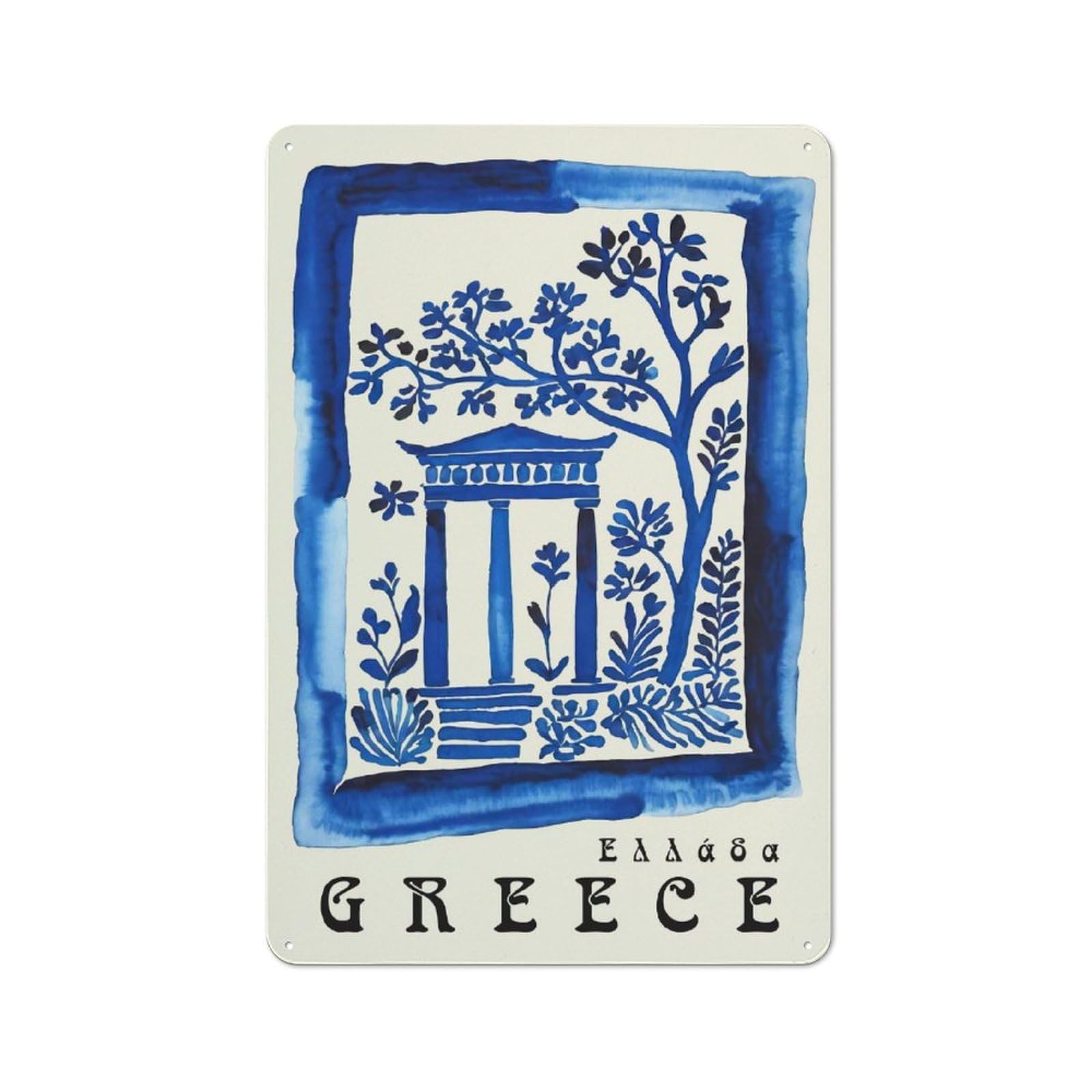 Junmoney Style Rustic Vintage Metal Sign 30X20cm Featuring Blue Greece Travel Art, Home Bar Decor For Cafe, Pub, Workshop Or Home Bar