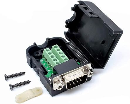 Trolleyshop Connector Male DB9 9pin Plug Pin D-SUB Terminal Board Plastic Cover Solderless to Screw Terminal Connector Signal Module Male Nuts