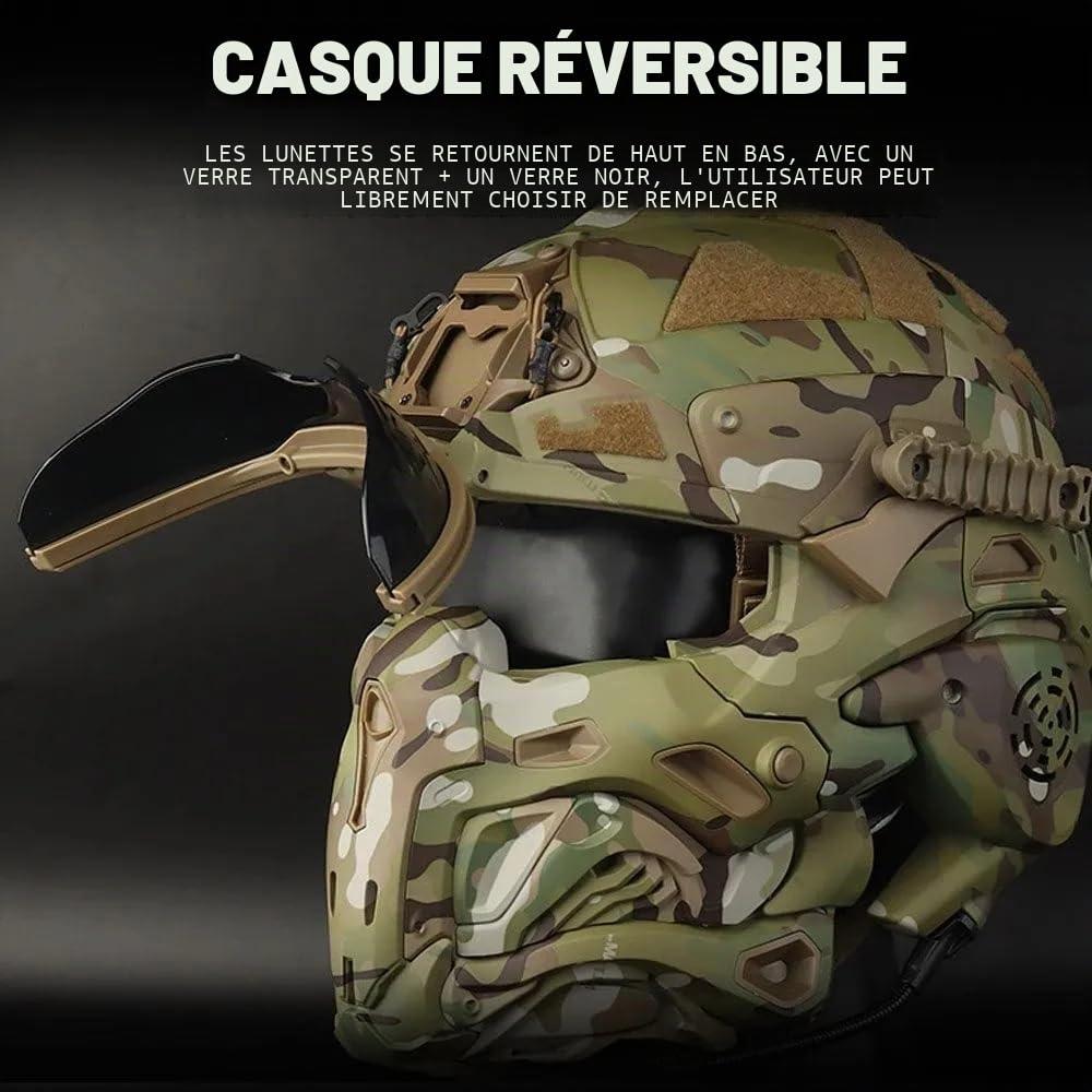 ACEXIER Casque Tactique Airsoft Casque intégré Anti-buée Ventilateur Assaut Masque Amovible Paintball Airsoft Équipement Protection Casque