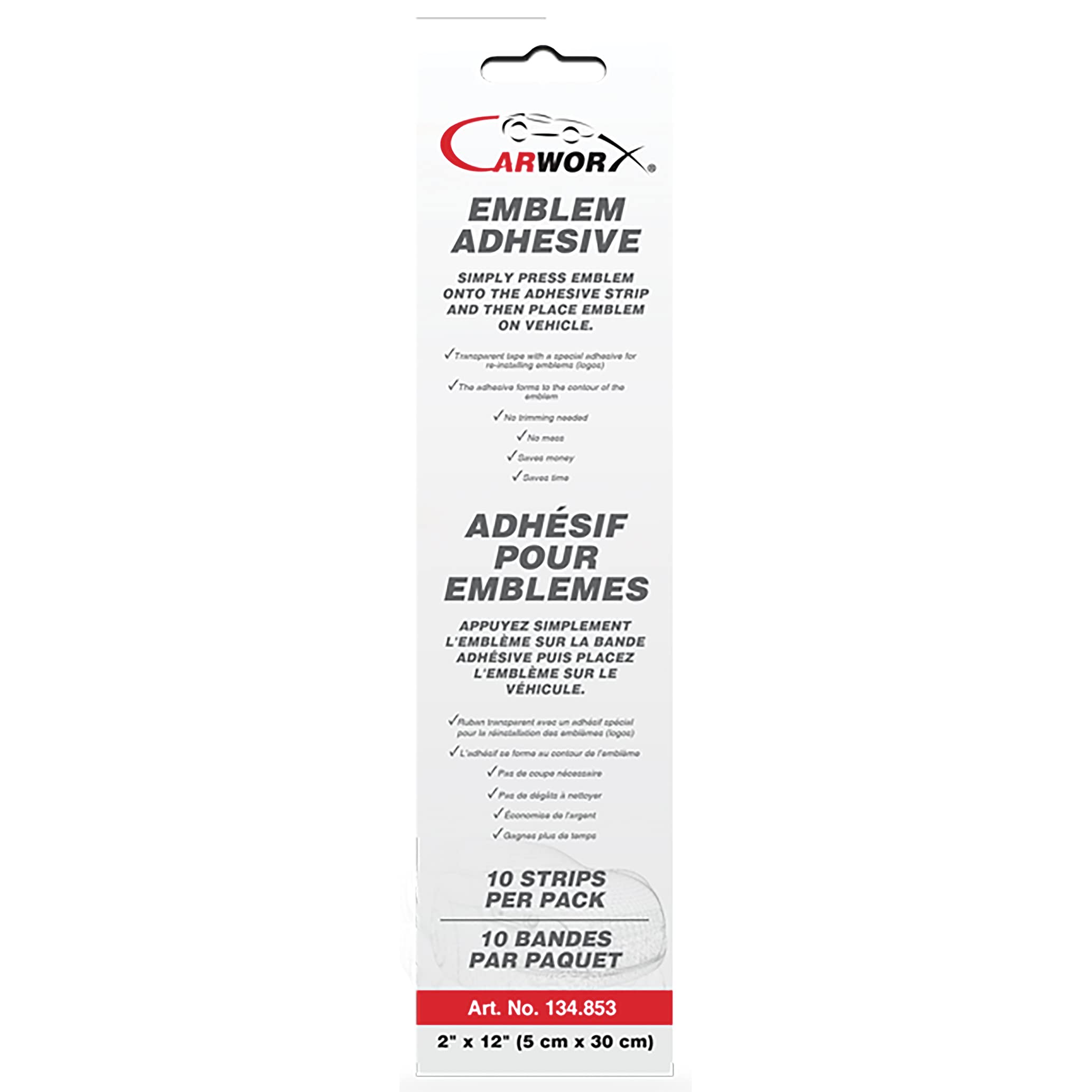 CarworxEmblem Adhesive Tape, 10 Strips (2" x 12"L) per Pack