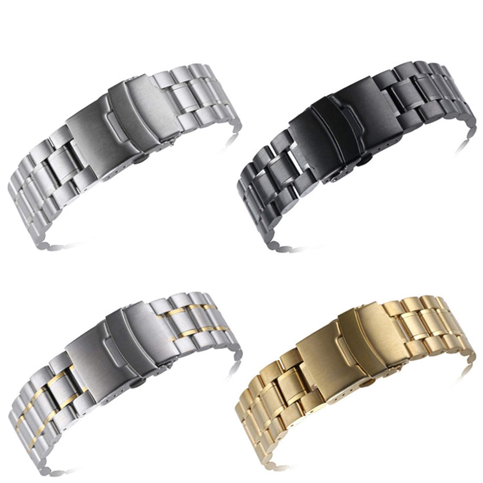 Pasek do zegarka, pasek ze stali nierdzewnej 18 mm 20 mm 22 mm pasek męski i damski uniwersalna rozkładana klamra solidny metalowy pasek na nadgarstek bransoletka biżuteryjna (kolor paska: srebrny,