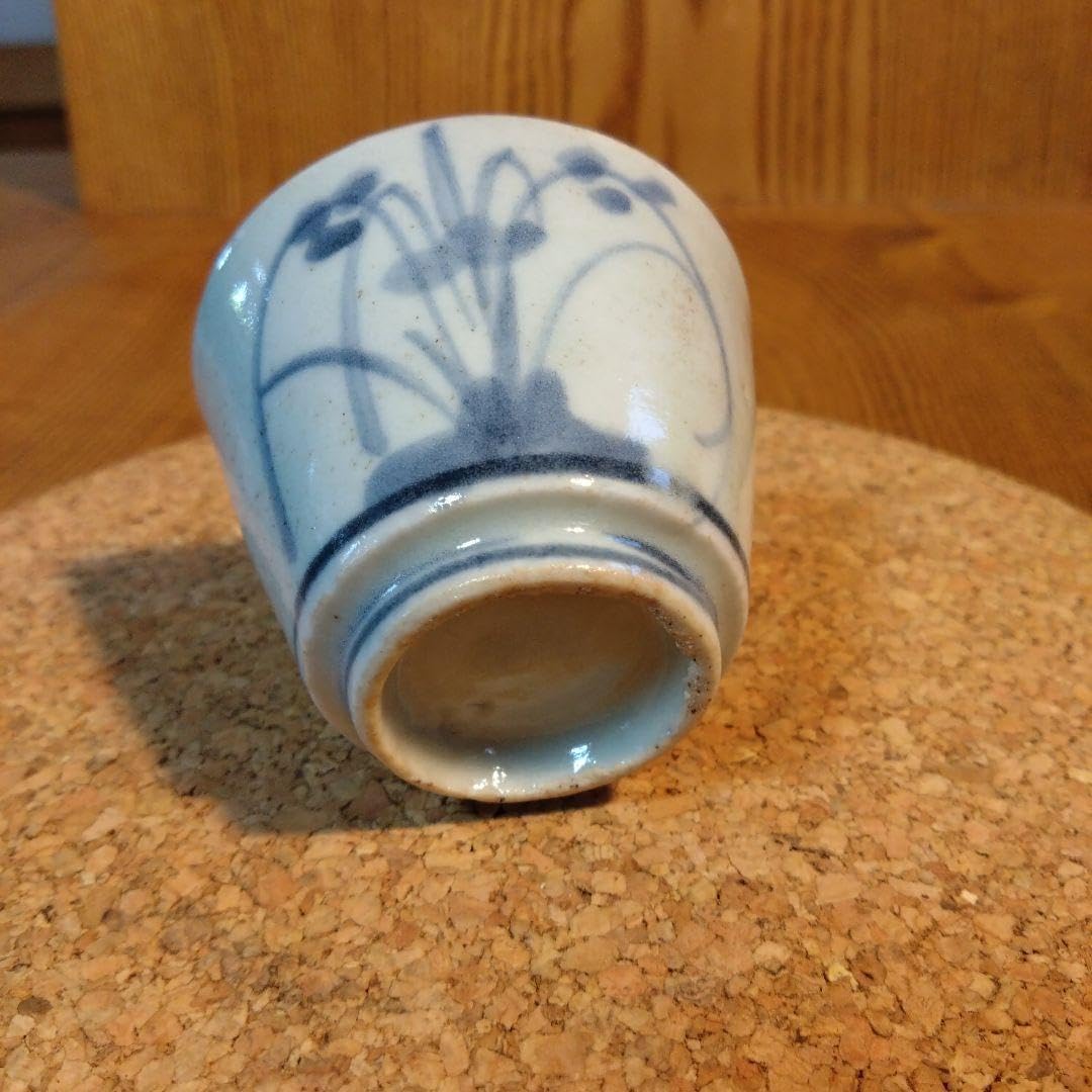 江戸時代 染付 大明年製 金彩色絵花鳥文 輪花 そば猪口 元禄伊万里