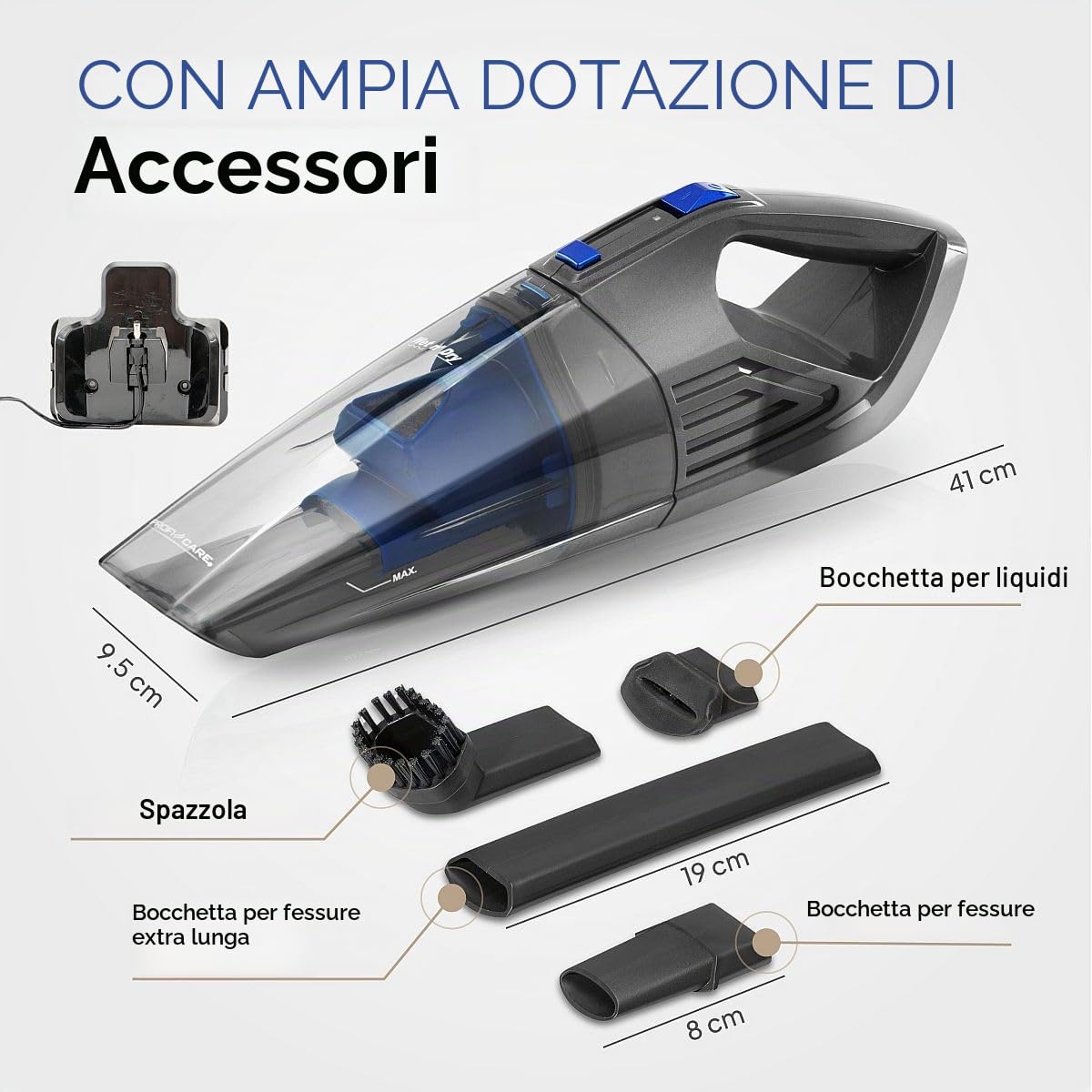 PROFI CARE PC-AKS 3034, 3034-Aspirapolvere, 2 in 1, per Bagnato e Secco in Uno, Adatto a Tutte Le superfici, Potente Batteria agli ioni di Litio da 14,8 V, Colore, Alluminio, Blu-Antracite