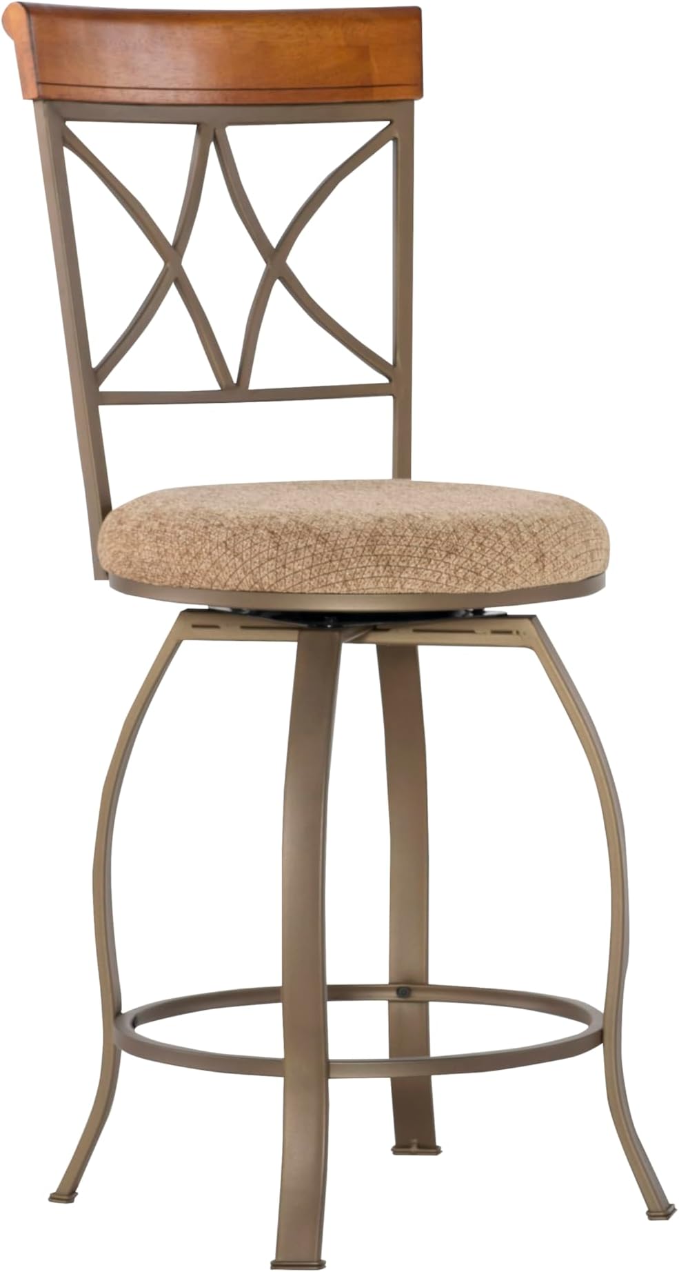 Powell Big and Tall Bronze Scroll Circle Back 24.5 Inch Seat Height Counter Stool with Beige Upholstered Seat