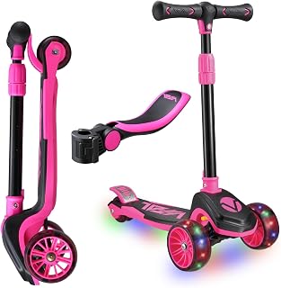 Vital Tyke 3 Wheel Toddler Scooter | LED Wheels, Foldable, Tool-Free Adjustable Handlebar & Removable Seat Scooters for Kids 3-5 and kick Scooters for Kids 5-7 up to 110lbs