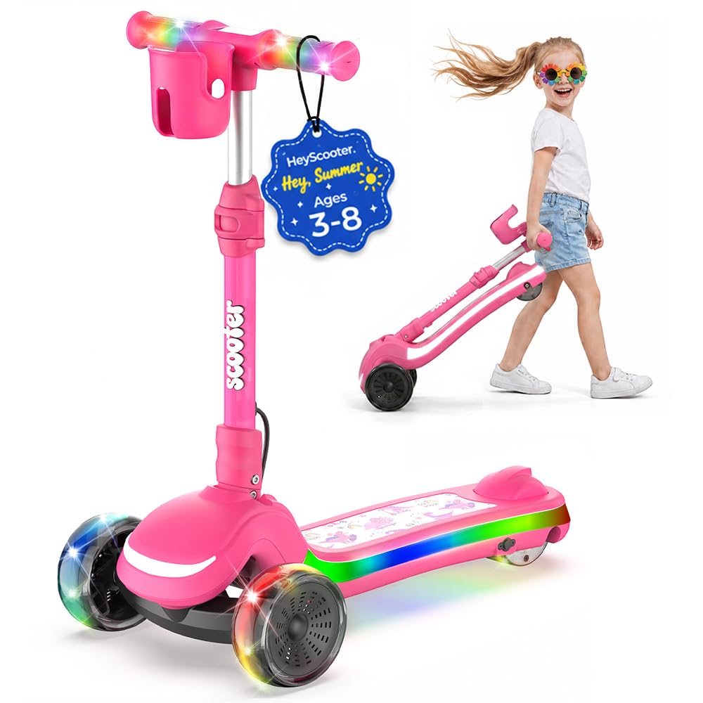 HeyScooter B2Pro Kids Electric Scooter,3 Wheel Foldable E Scooter Kid Pink — image 1